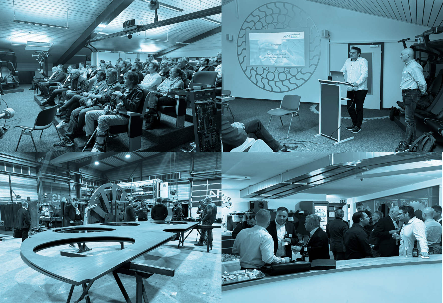 Teilnehmende des Cobinet-Events im Lochriet in Flums während des Empfangs und der Präsentationen, einschließlich Einblicken in Wirtschaftslage, E-Procurement, Ultrapräzision und einem Rundgang durch die Bartholet Maschinenbau AG, gefolgt von einem Apéro z