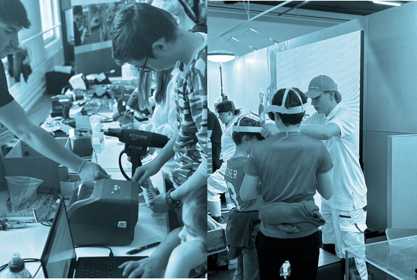 Jugendliche und Eltern besuchen den Berufswahlevent in der Flumserei, an dem über 60 Lehrfirmen ihre Berufe an kreativen und interaktiven Ständen präsentieren.