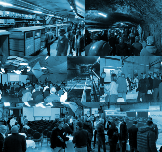 Teilnehmerinnen und Teilnehmer beim Event im Bergwerk Gonzen mit Fachvorträgen, Tischmesse, Führung und Networking